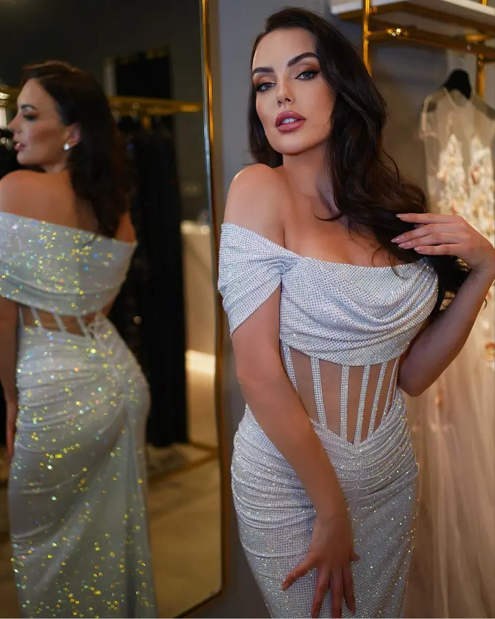 Corset Dress W/Embellished Rainbow Crystals.