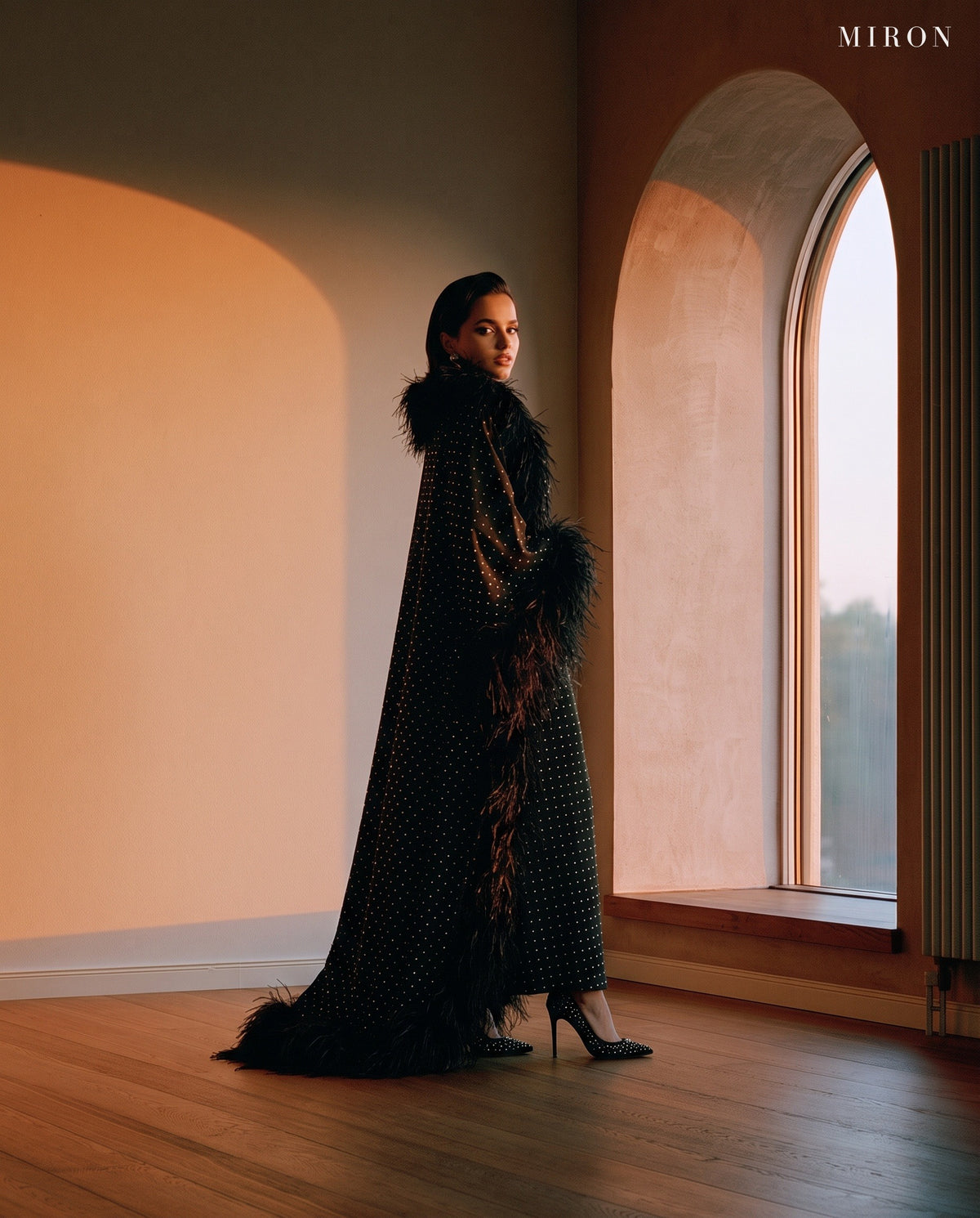 Black Silk Dress With Cape.