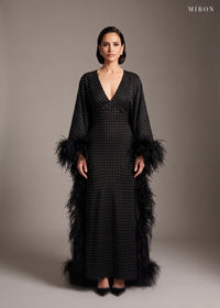 Miron Black Silk Dress With Cape ED-BLK-008 - studio front view
