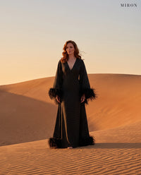 Miron Black Silk Dress With Cape ED-BLK-008 - desert dunes