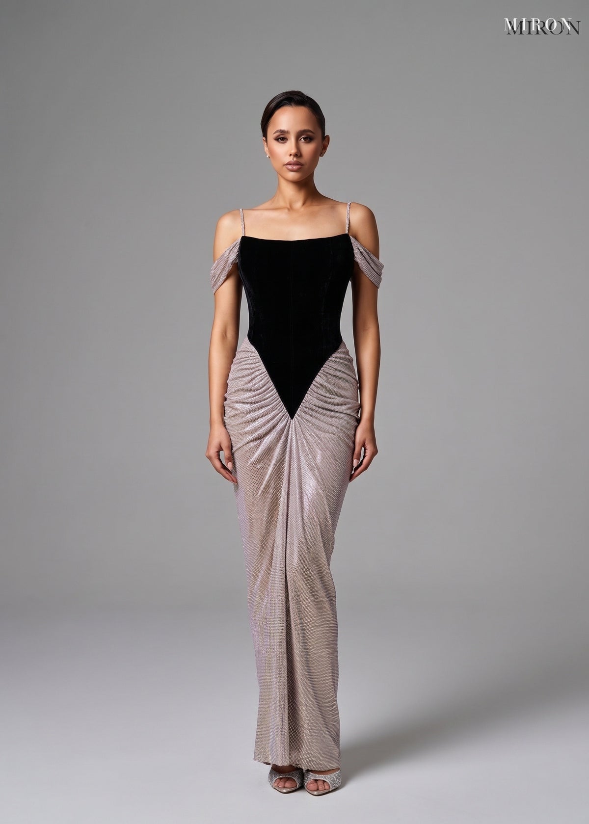 Miron Corset Long Dress ED-GRY-002 - studio front view