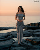 Miron Corset Long Dress ED-MIX-003 - sea rocks at sunset