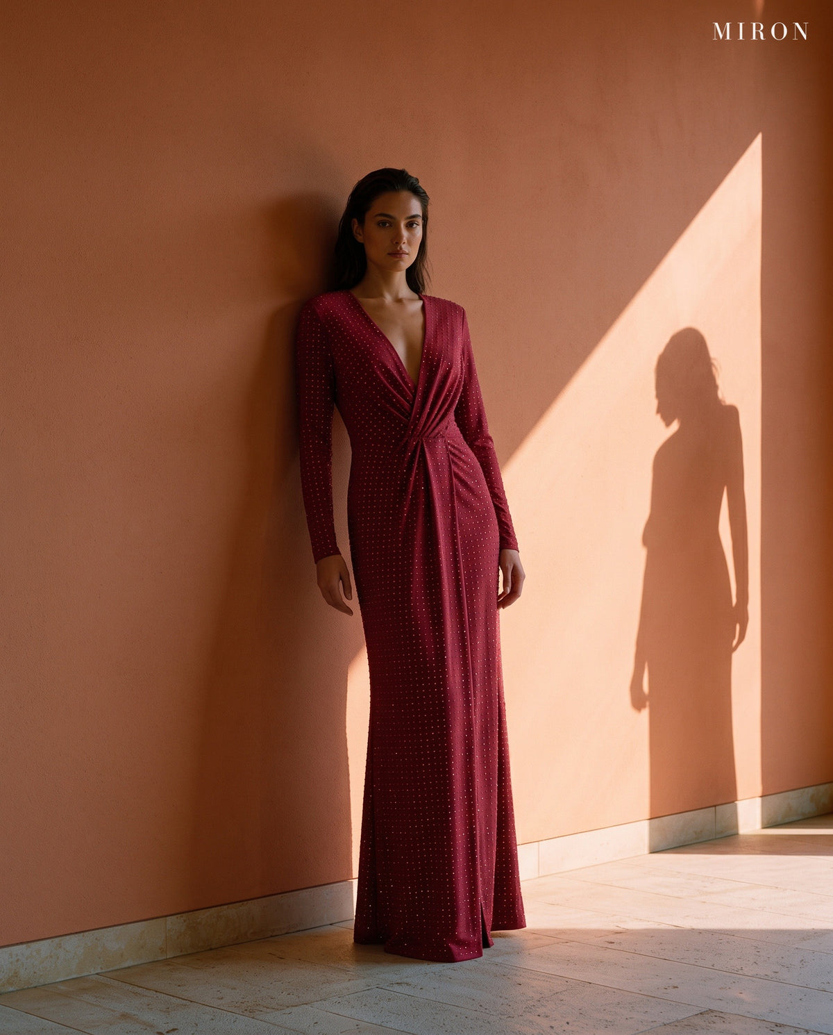 Burgundy Crystal Jersey Gown