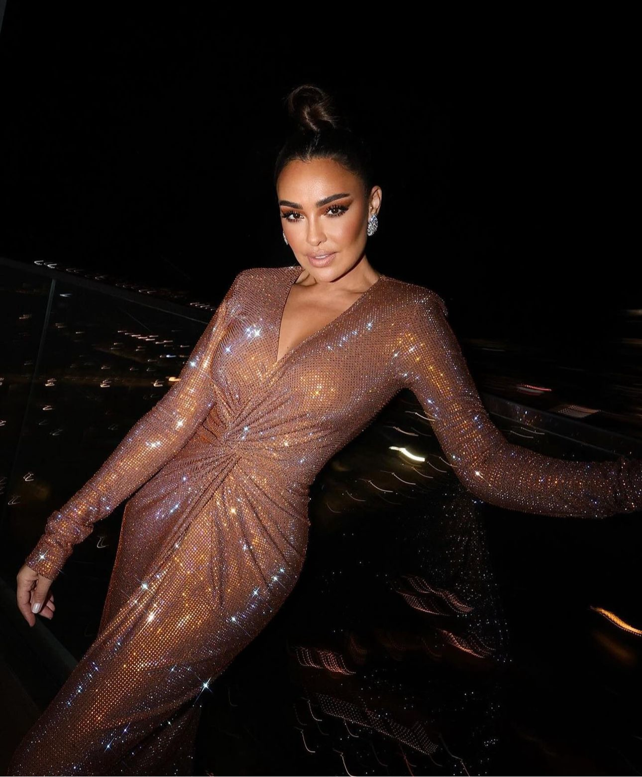 Brown Crystal Embellished Dress Miron Brown Crystal Embellished Dress Miron