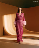 Miron Pink Beaded Dress with Feather ED-PNK-052 – golden hour studio