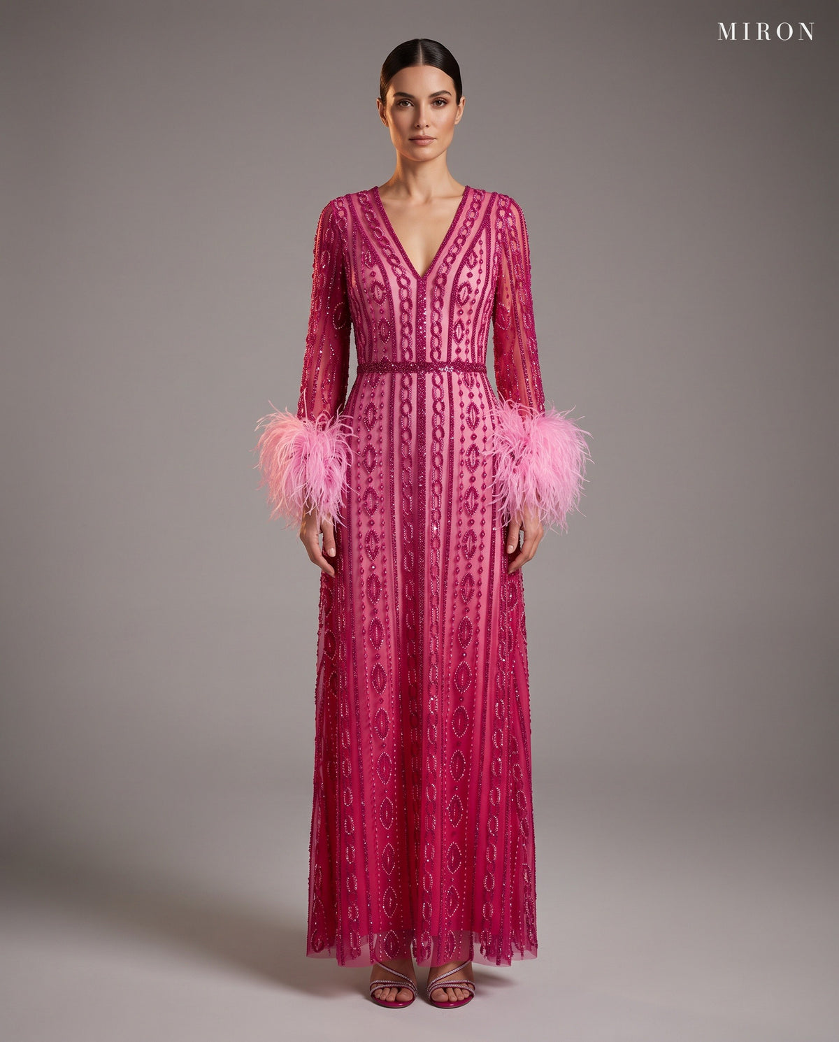 Pink Beaded Dress W/Feather