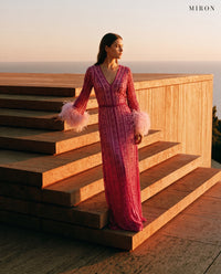 Miron Pink Beaded Dress with Feather ED-PNK-052 – seaside steps