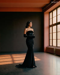 Miron Black Velvet Dress with Gloves ED-BLK-105 - tall window room