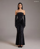 Miron Black Velvet Dress with Gloves ED-BLK-105 - studio front view
