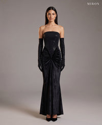Miron Black Velvet Dress with Gloves ED-BLK-105 - studio front view