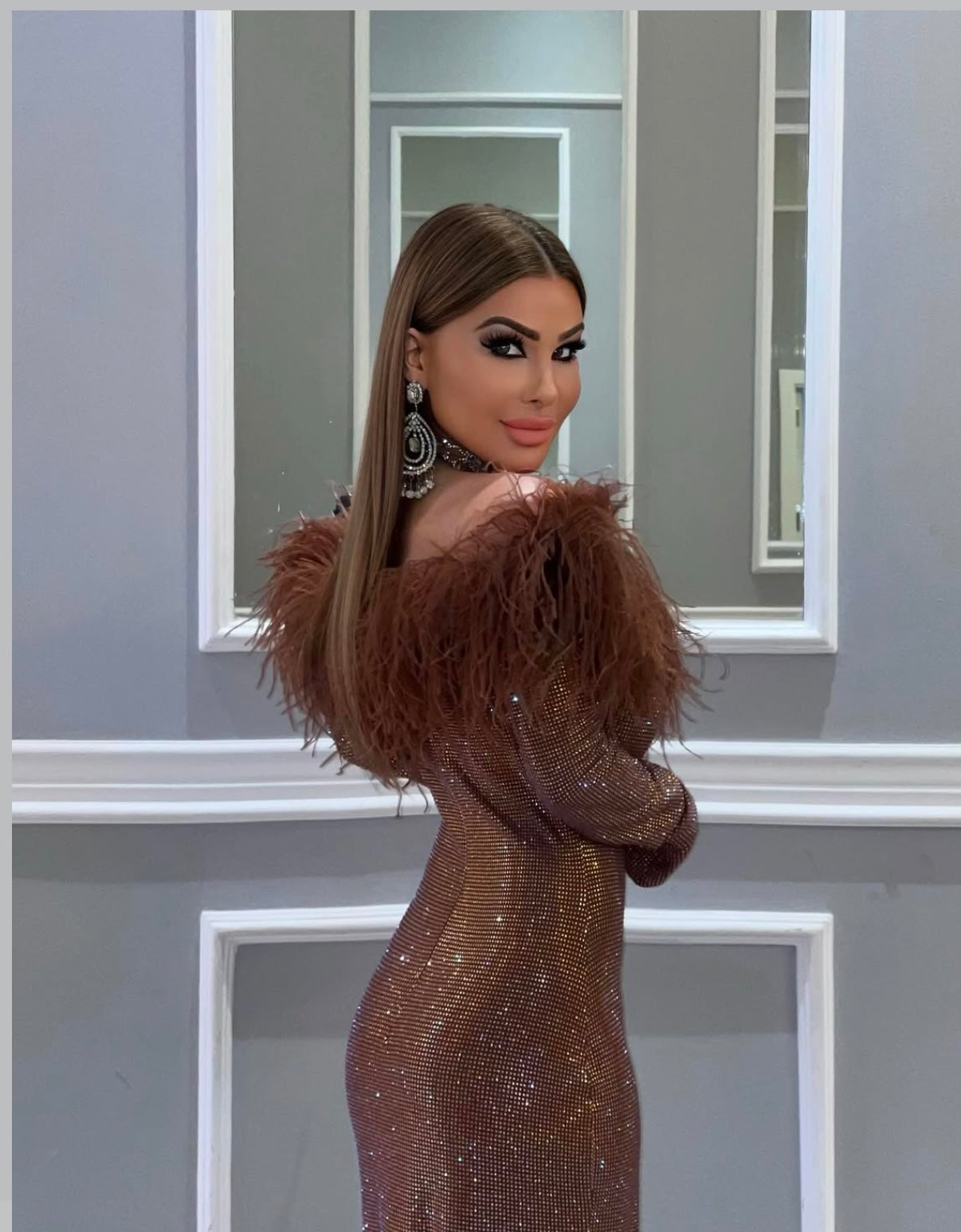 Brown Dress W/Feathers