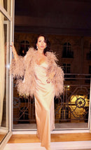 Beige Silk Dress & Cape