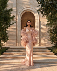 Miron Beige Silk Dress & Cape ED-BEG-011 – travertine villa entrance