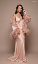 Miron Beige Silk Dress & Cape ED-BEG-011 – studio front view