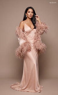 Miron Beige Silk Dress & Cape ED-BEG-011 – studio front view