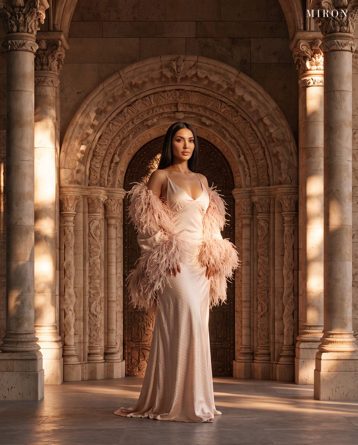 Beige Silk Dress & Cape
