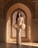 Miron Beige Crystal-Embellished Dress With Feathers ED-BEG-012 – Moroccan lattice window