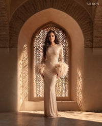 Miron Beige Crystal-Embellished Dress With Feathers ED-BEG-012 – Moroccan lattice window
