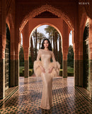 Miron Beige Crystal-Embellished Dress With Feathers ED-BEG-012 – La Mamounia terrace, Marrakech
