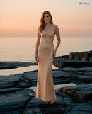 Miron Corset Embroidered Dress ED-BEG-049 - sea rocks at sunset