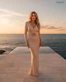 Miron Beige Crystal Embellished Gown ED-BEG-101 – sea terrace at sunset
