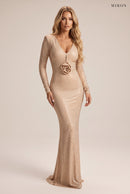 Miron Beige Crystal Embellished Gown ED-BEG-101 – studio front view