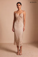 Champagne Lace V-Neck Slip Dress – studio, front