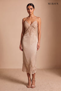 Champagne Lace V-Neck Slip Dress – studio, front