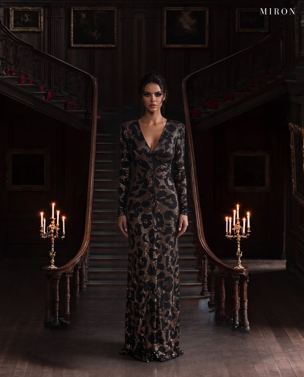 Multicolor Black & Gold & Silver Crystal Embellished Dress