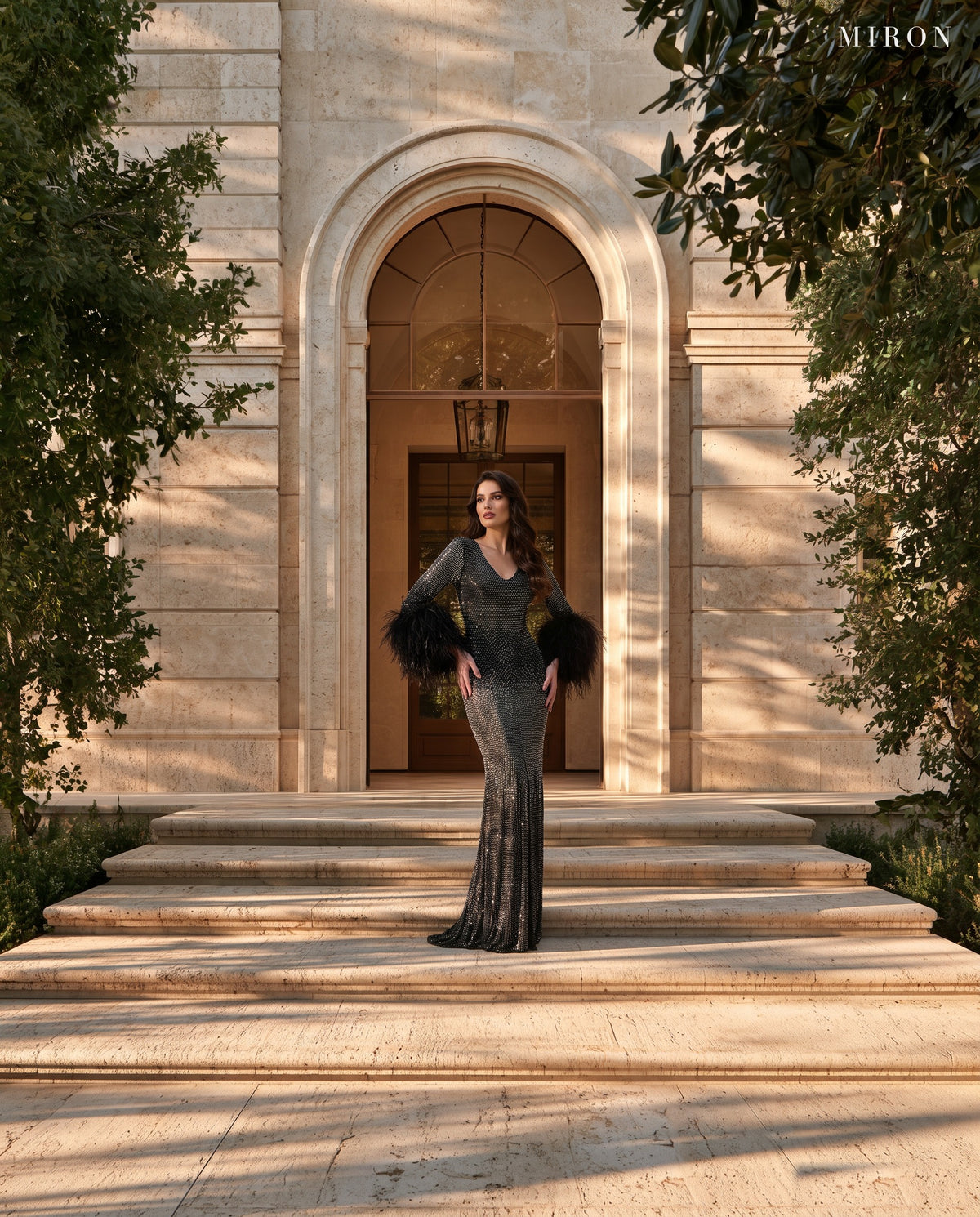 Miron Black Ombre Crystalized Dress ED-BLE-043 – travertine villa entrance