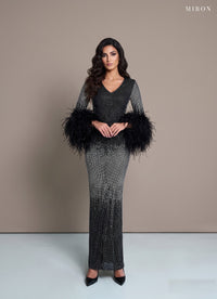 Miron Black Ombre Crystalized Dress ED-BLE-043 – studio front view