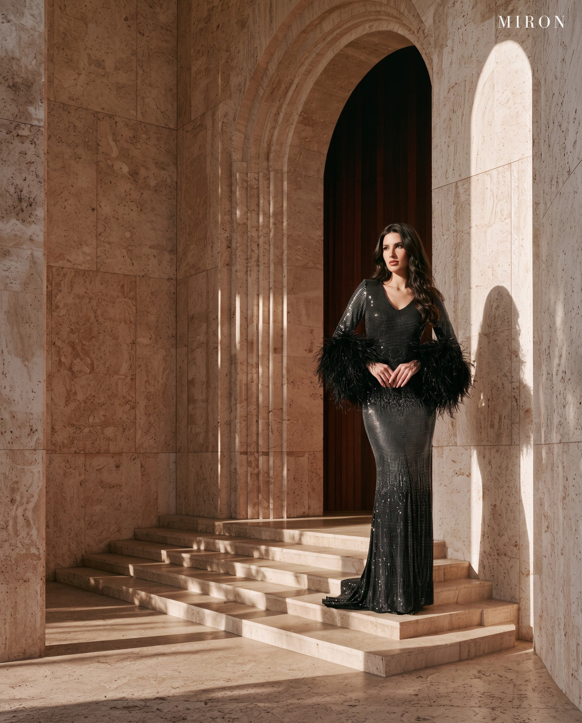 Miron Black Ombre Crystalized Dress ED-BLE-043 – travertine arch