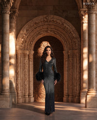 Miron Black Ombre Crystalized Dress ED-BLE-043 – carved stone portal