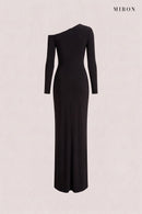 Black Crystal Brooch Off-Shoulder Gown – back view