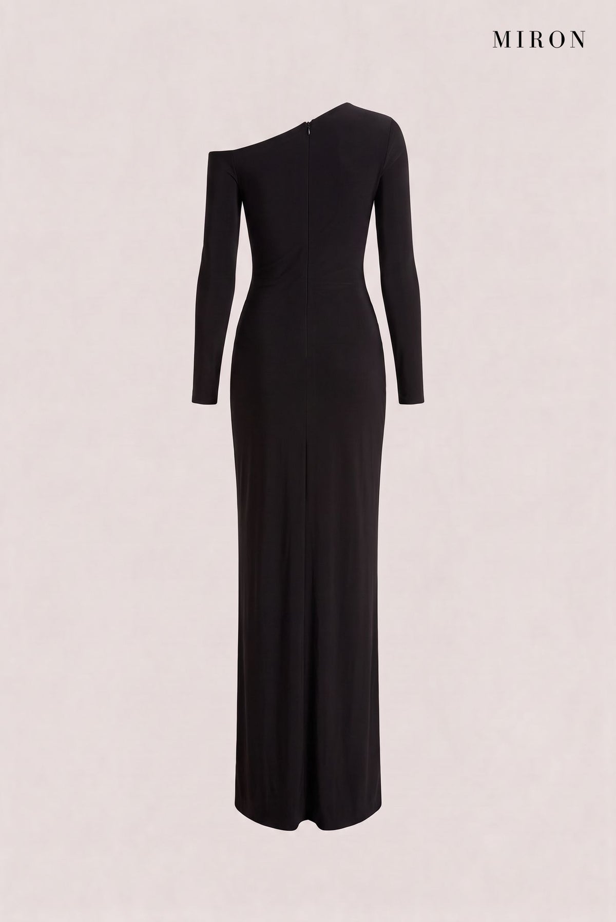 Black Crystal Brooch Off-Shoulder Gown – back view