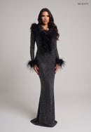 Miron Crystals Embellished Dress With Feathers ED-BLK-031 – studio front view