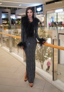 Miron Crystals Embellished Dress With Feathers ED-BLK-031 – original photo