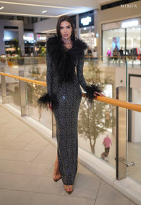 Miron Crystals Embellished Dress With Feathers ED-BLK-031 – original photo