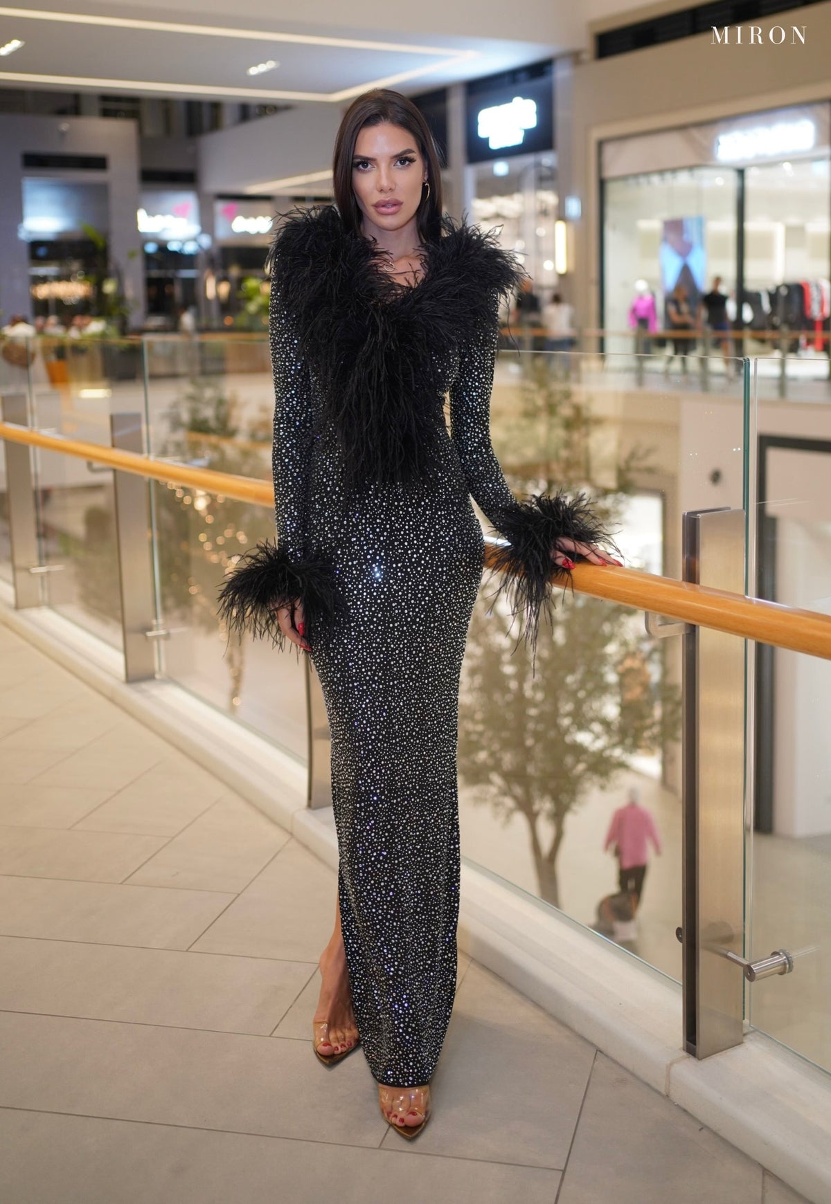 Miron Crystals Embellished Dress With Feathers ED-BLK-031 – original photo