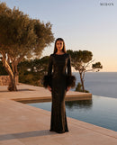 Miron Black Crystal-Embellished Feather Dress ED-BLK-099 – Ibiza pool terrace