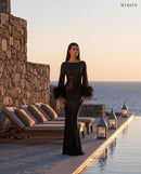 Miron Black Crystal-Embellished Feather Dress ED-BLK-099 – Mykonos stone terrace