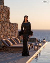 Miron Black Crystal-Embellished Feather Dress ED-BLK-099 – Mykonos stone terrace