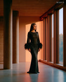 Miron Black Crystal-Embellished Feather Dress ED-BLK-099 – brutalist window light