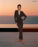 Miron Black Dress with Crystals ED-BLK-101 - pool terrace at dusk