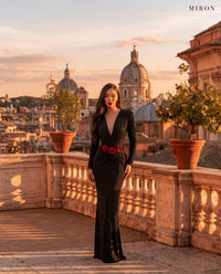 Miron Black Dress With Roses ED-BLK-102 – Rome rooftop terrace