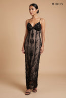 Black Crystal Tulle Long Dress – studio, front