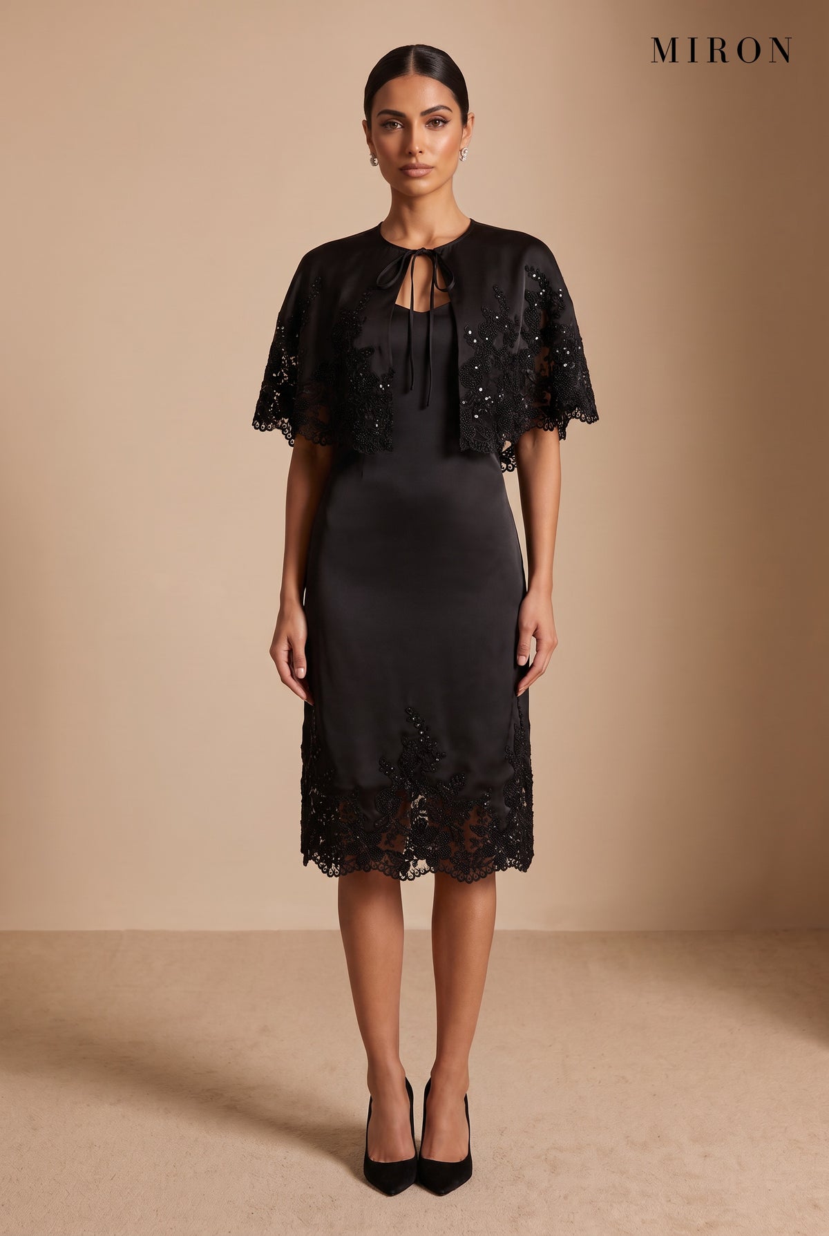 Black Lace Cape Dress – studio, front