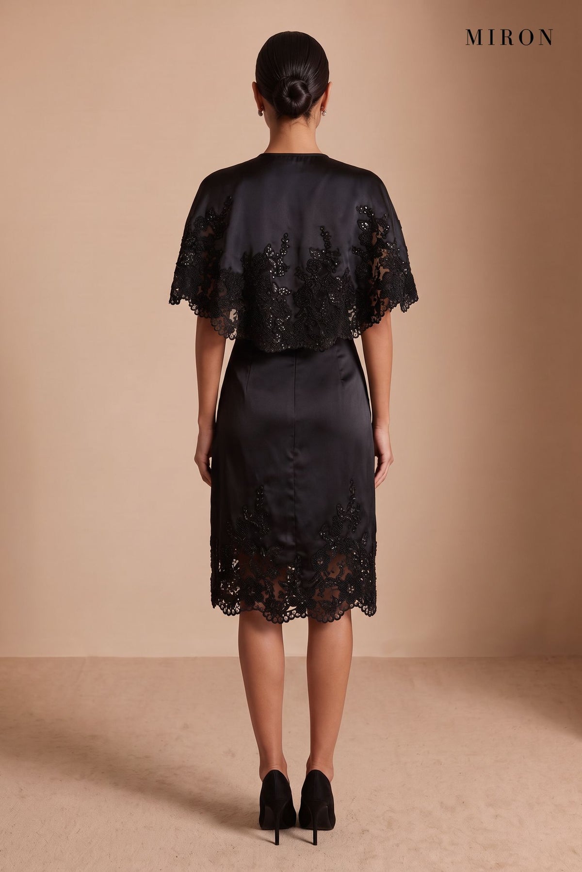 Black Lace Cape Dress – studio, back
