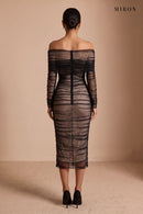 Black Off-Shoulder Tulle Crystal Dress – studio, back