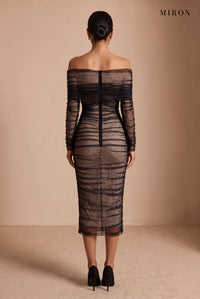 Black Off-Shoulder Tulle Crystal Dress – studio, back